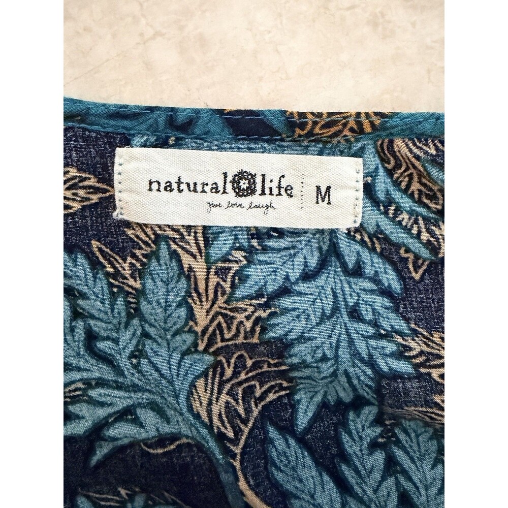 Natural Life Stella Deep V Neck Mini Dress Medium Turquoise Fern Vines Pockets - Picture 7 of 9